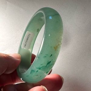 60mm Natural Green Jadeite Jade Wide Bracelet+Certificate send certificate =2380